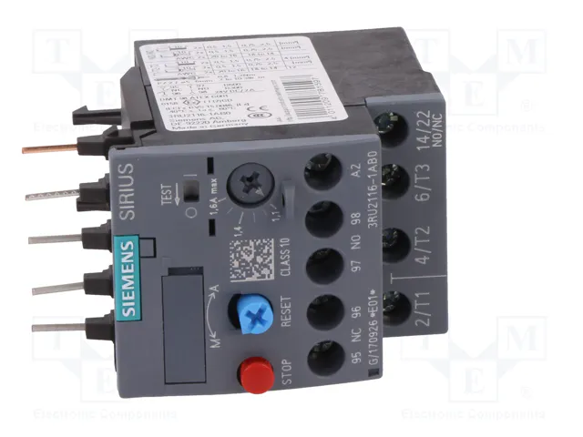 SIEMENS 3RU2116-1AB0 Relé Térmico S00 1,1-1,6A SIEMENS 3RU2116-1AB0 Relé Térmico S00 1,1-1,6A