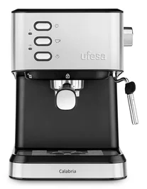 Ufesa Calabria Máquina de Espresso para Encimera, 20 Bares, 1.5 L, Negro/Acero Inoxidable, Vaporizador, Portafiltro Doble, Calienta-Tazas, 1050W
