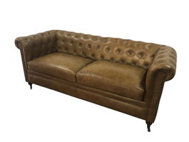 DKD Home Decor Sofá Chesterfield 3 Plazas Piel Camel