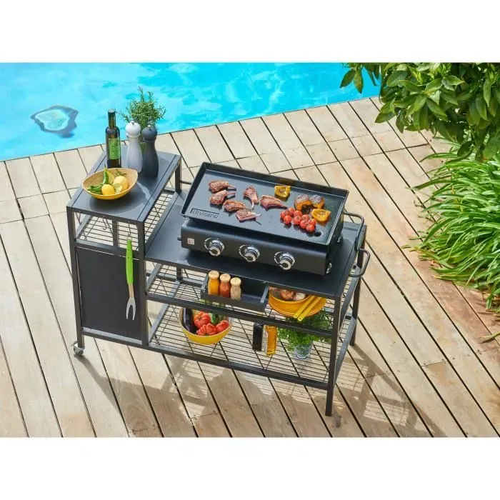 Brasero EXTERIOR COCINA Trolley Plancha Almacenamiento 3 Ganchos 2 Ruedas 128x60x89 cm Brasero EXTERIOR COCINA Trolley Plancha Almacenamiento 3 Ganchos 2 Ruedas 128x60x89 cm