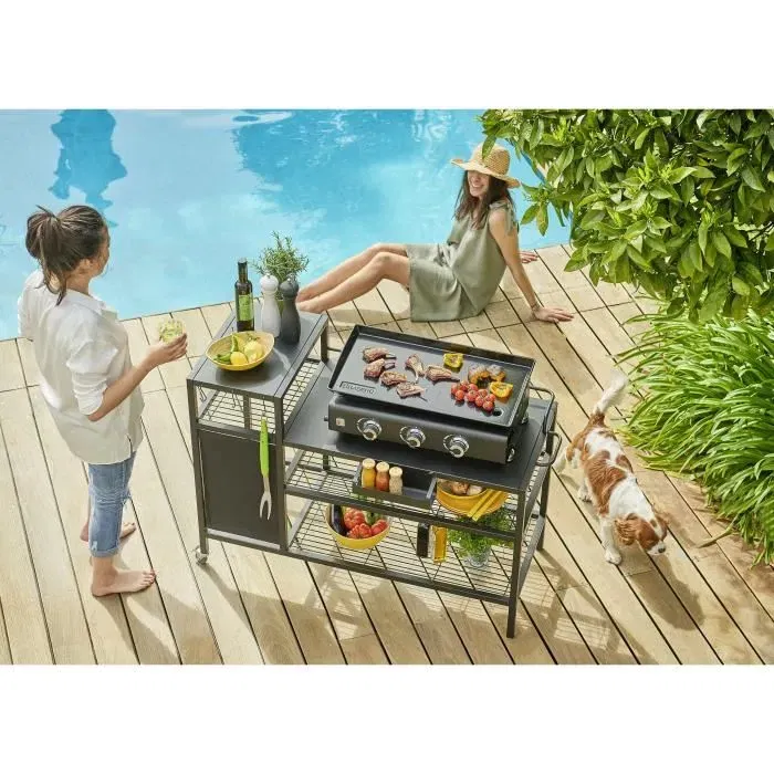 Brasero EXTERIOR COCINA Trolley Plancha Almacenamiento 3 Ganchos 2 Ruedas 128x60x89 cm Brasero EXTERIOR COCINA Trolley Plancha Almacenamiento 3 Ganchos 2 Ruedas 128x60x89 cm
