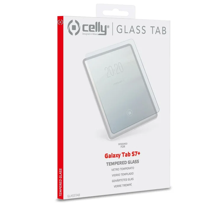 Celly GLASSTAB Protector de Pantalla de Vidrio Templado 9H para Samsung Galaxy Tab S7+ - 12.4" (31.5 cm) - Anti-Huellas, Resistente a Golpes y Rayones - Incluye Kit de Limpieza