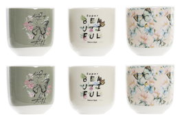 DKD Home Decor Juego de café Mariposa 6 piezas Rosa y Beige