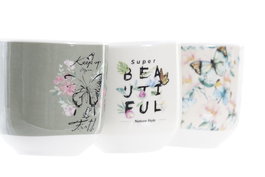 DKD Home Decor Set de 6 Tazas de Porcelana y New Bone Estilo Shabby Rosa Beige 14 x 6.5 x 20.5 cm