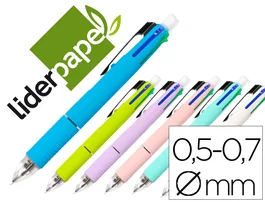 Liderpapel Bolígrafo Multifunción 5 en 1 con Portaminas, Tinta Azul, Negro, Rojo, Verde y Trazo 0,7mm
