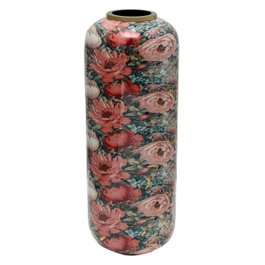 DKD Home Decor Jarrón de Metal con Flores Rosa