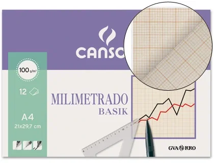 Canson Minipack Papel Milimetrado Basik 12 Hojas A4 Crema 100g