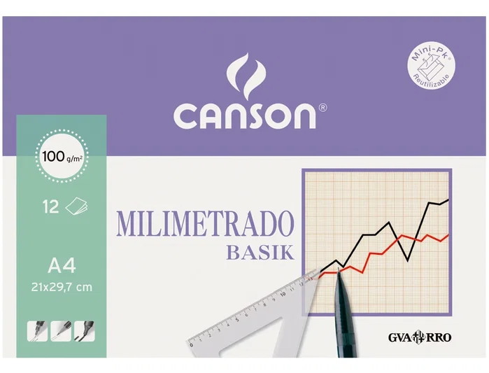 Canson Minipack Papel Milimetrado Basik 12 Hojas A4 Crema 100g