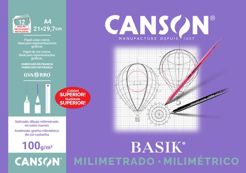 Canson Minipack Papel Milimetrado Basik 12 Hojas A4 Crema 100g