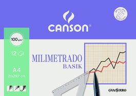Canson Minipack Basik Papel Dibujo Milimetrado 100 gr. 21x29,7 cm 12 Hojas