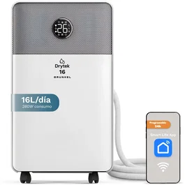 Grunkel DH-16DT Deshumidificador 16L/24h Silencioso 42dB con Wi-Fi y App, Blanco, 2L, 280W, Ruedas