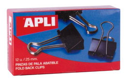 APLI PAPER Pack de 10 cajas de 12 pinzas de pala abatible de 25 mm, Negro