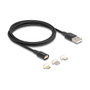 DeLOCK 88165 Set de cable de carga magnético con adaptadores Lightning, Micro USB y USB Type-C, 1 m, Negro