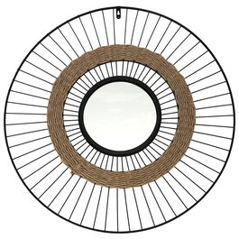 Home Deco Factory Espejo Mirage de Alambre y Junco para Pared, Diámetro 60 cm