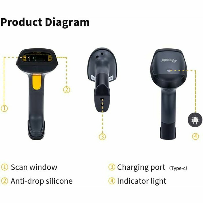 Equip Escáner de Código de Barras Wireless Láser 1D Negro con Soporte