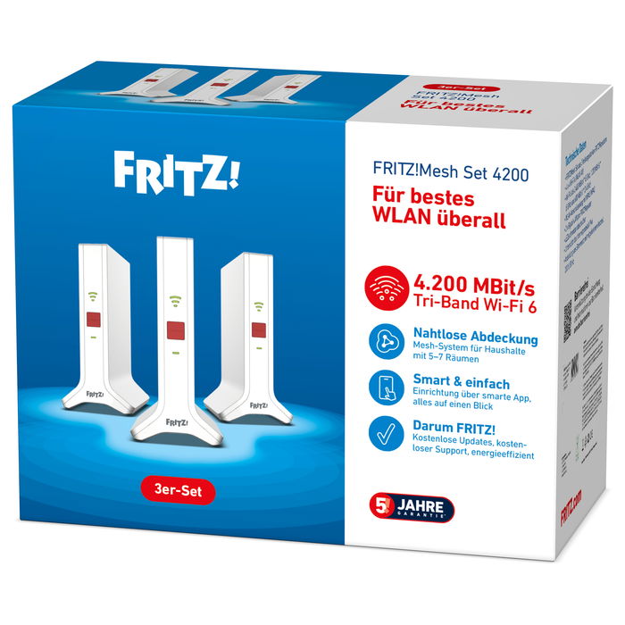 AVM Mesh Set 4200 3-PACK Wi-Fi 6E (802.11ax) Repetidor de red Doble banda 2,4 GHz / 5 GHz