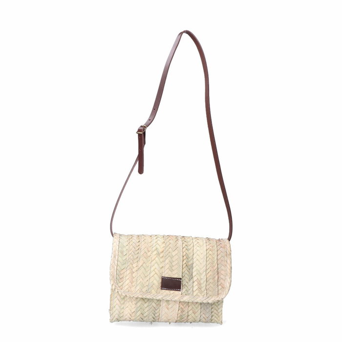 Basics Bolso de palma lola con tapa y asa de piel