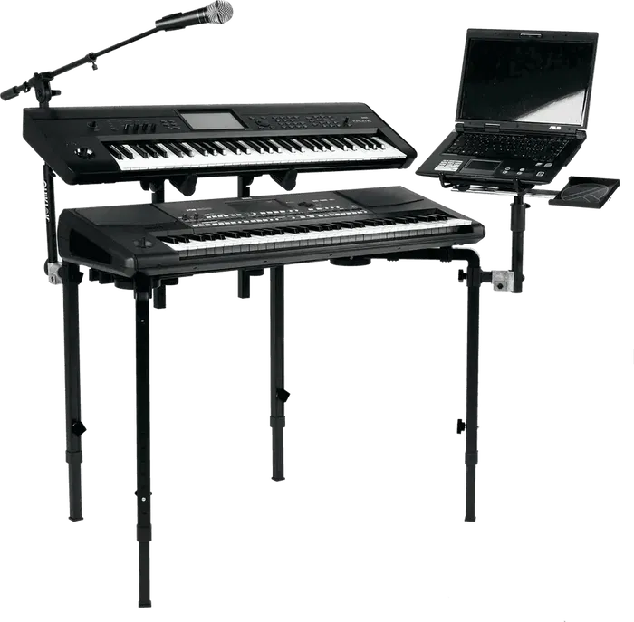 Quiklok Mesa Plegable XL para Teclado, Mezclador y Altavoz con Altura Ajustable (740-1180mm) - Carga Máxima 113.10 kg