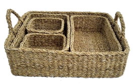 DKD Home Decor Set de 5 Cestas de Seagrass Natural