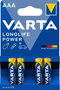 Varta Longlife Power Pilas Alcalinas AAA, Pack de 4