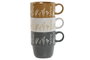 DKD Home Decor Taza Gris Mostaza Blanco 9.5 x 10 x 12.5 cm (6 Unidades) Gres Botánico Apto Microondas y Lavavajillas 400ml
