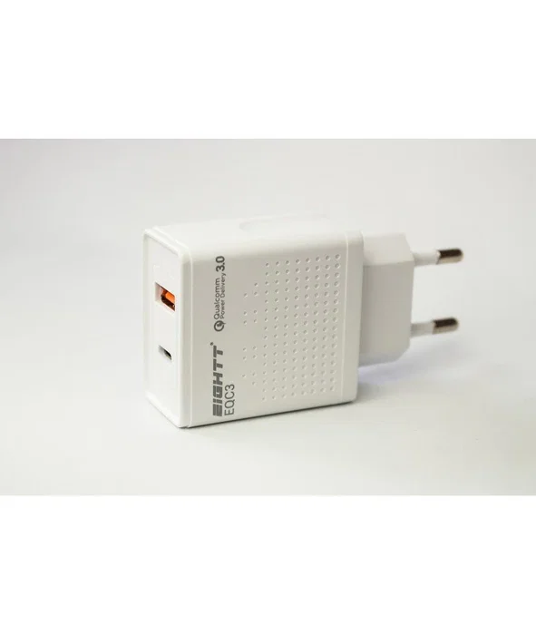 Eightt EQC3 Cargador Rápido QC 3.0 y PD 3.0 de 18W con 2 Puertos (USB-A y USB-C) para Smartphones, Blanco