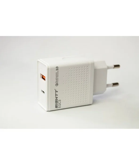 Eightt EQC3 Cargador de Carga Rápida con 2 Puertos USB-C y USB-A, 18W, Blanco