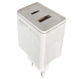 Eightt EQC3 Cargador de Carga Rápida con 2 Puertos USB-C y USB-A, 18W, Blanco