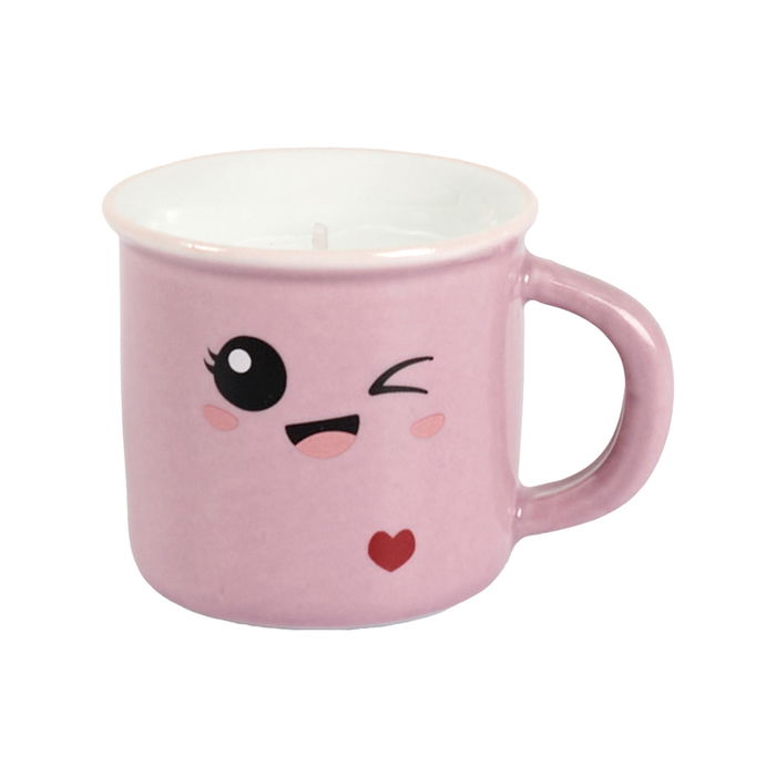 The Concept Factory Vela Perfumada Taza Kawaii Cerámica Algodón de Azúcar Vainilla Frambuesa