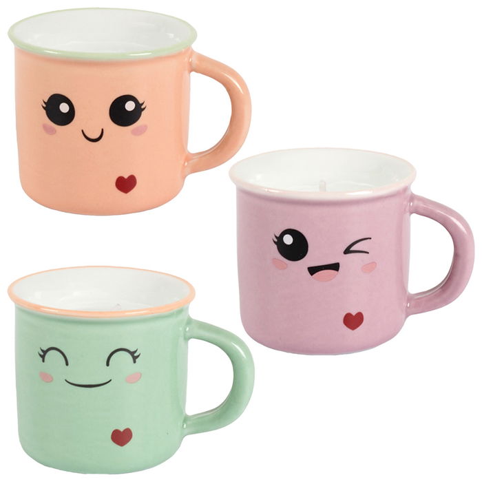 The Concept Factory Vela Perfumada Taza Kawaii Cerámica Algodón de Azúcar Vainilla Frambuesa