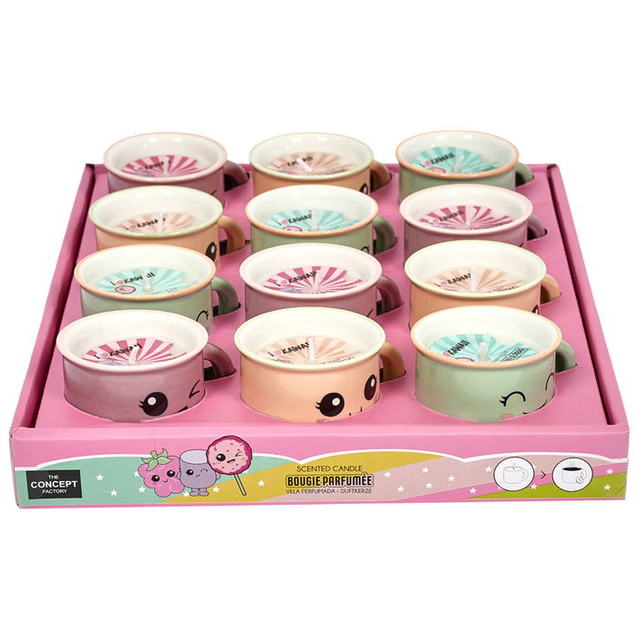 The Concept Factory Vela Perfumada Taza Kawaii Cerámica Algodón de Azúcar Vainilla Frambuesa