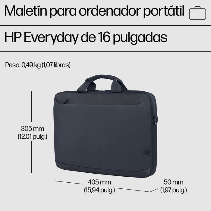HP Maletín Portátil Everyday 16" - Maletín Ligero (490 g) para Portátil hasta 16.1", con Correa para Hombro, Color Negro, Fabricado con Materiales Reciclados