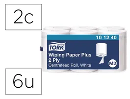 Tork Papel de Secado Extra 2 Capas, 160 m, Blanco, Bobina para Dispensador de Alimentación Central, Pack de 6 Rollos