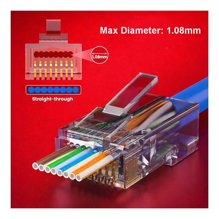 EQUIP 121173 Conectores RJ45 Cat6 UTP sin blindaje, 100 unidades, transparente