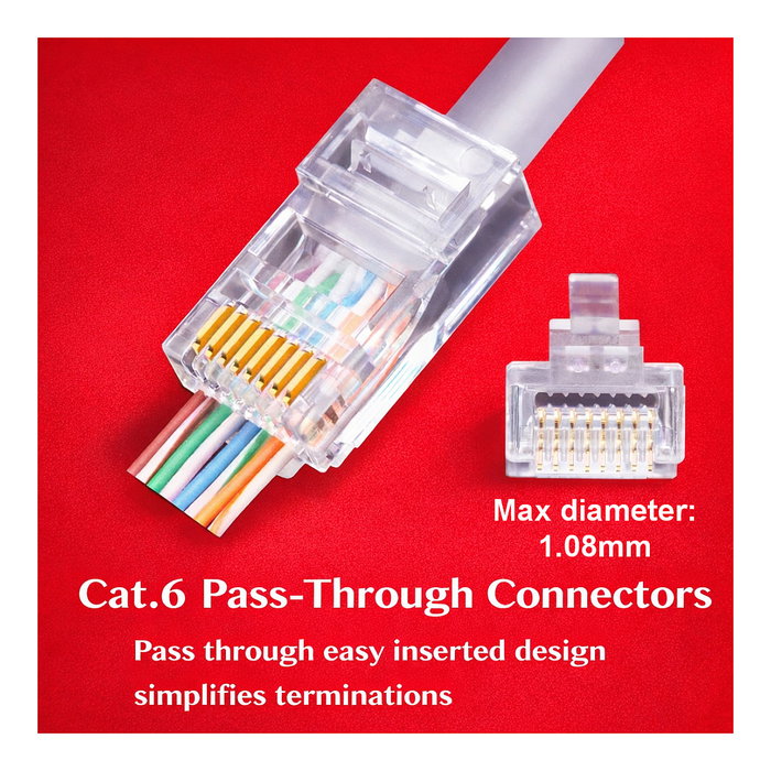 EQUIP 121173 Conectores RJ45 Cat6 UTP sin blindaje, 100 unidades, transparente