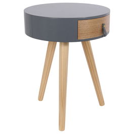 Home Deco Factory Essentiel Mesa Redonda Auxiliar con Cajón Gris Diámetro 35 cm Altura 46,5 cm