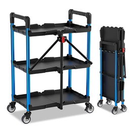 Workpro Carro de herramientas plegable de 3 niveles, 61 x 44 x 88,5 cm, azul/negro, carga máx. 22,5 kg por bandeja