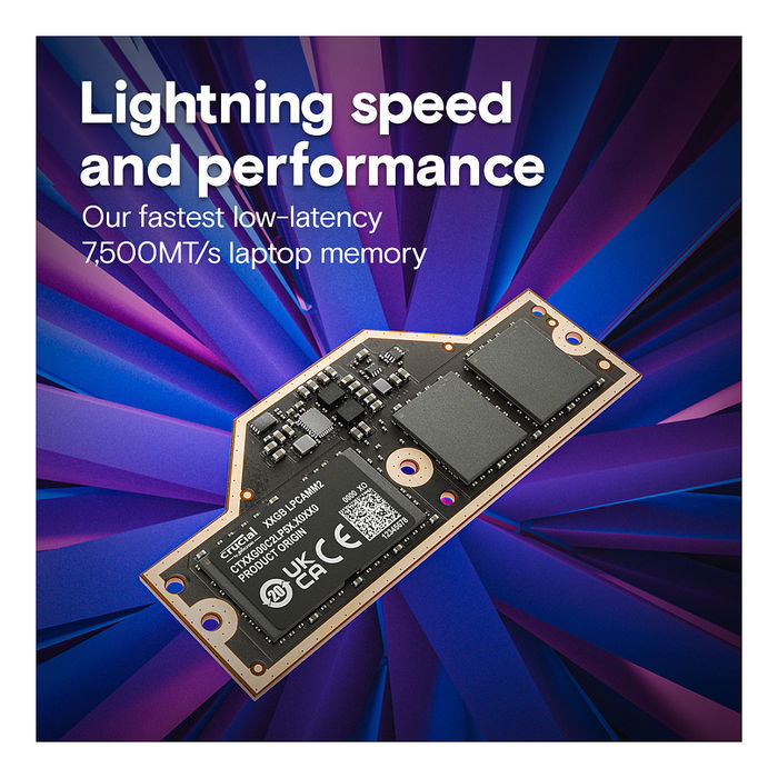 Crucial CT32G75C2LP5X 32GB LPCAMM2 LPDDR5X 7500 MT/s - Memoria RAM para Portátil, 262-pin, 1.05V, Negro