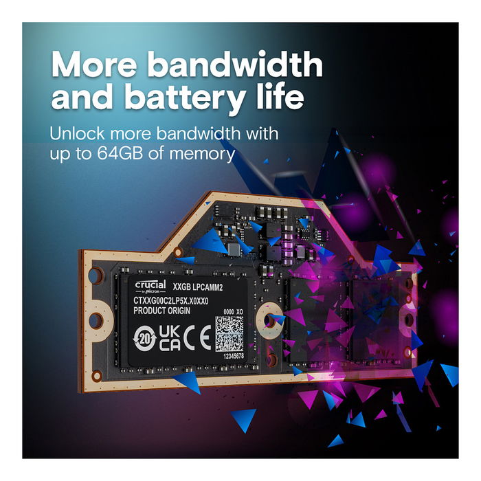 Crucial CT32G75C2LP5X 32GB LPCAMM2 LPDDR5X 7500 MT/s - Memoria RAM para Portátil, 262-pin, 1.05V, Negro