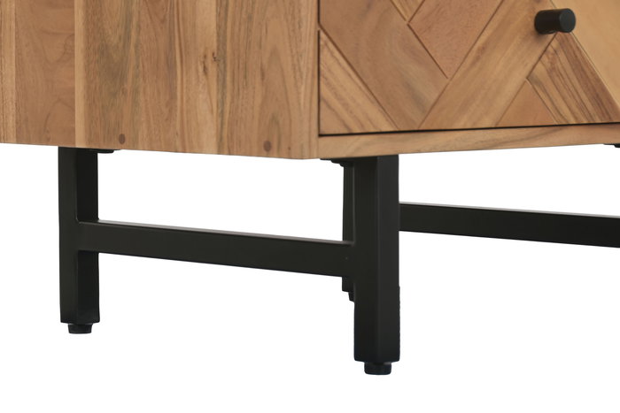 DKD Home Decor Mesita de Noche Moderno Acacia y Metal Marron Negro 40 x 50 x 50 cm