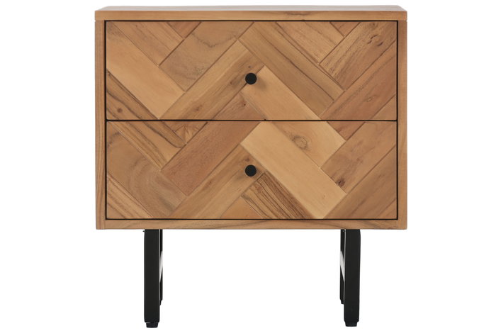 DKD Home Decor Mesita de Noche Moderno Acacia y Metal Marron Negro 40 x 50 x 50 cm