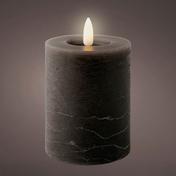 Lumineo Vela LED con Efecto Llama, Temporizador 6h/18h, Funciona con 2 Pilas AAA, Ø7 x 11.2 cm, Cera, Color Gris Antracita, Acabado Rústico para Interior Lumineo Vela LED con Efecto Llama, Temporizador 6h/18h, Funciona con 2 Pilas AAA, Ø7 x 11.2 cm, Cera, Color Gris Antracita, Acabado Rústico para Interior