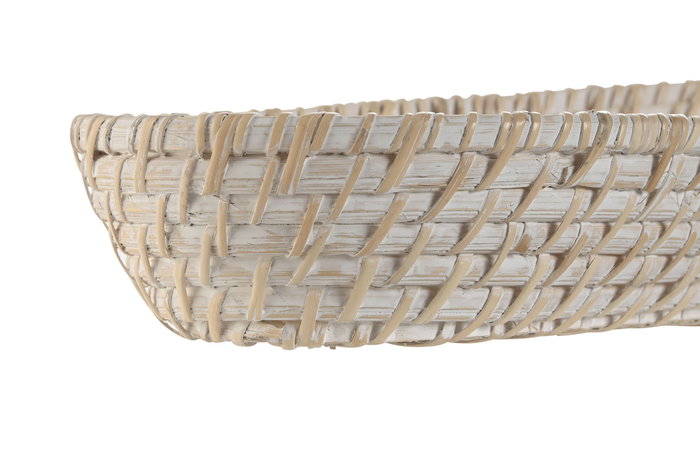 DKD Home Decor Bandeja Balines Set de 2 Blanco Natural Bambú Ratan 44 x 18 x 7 cm