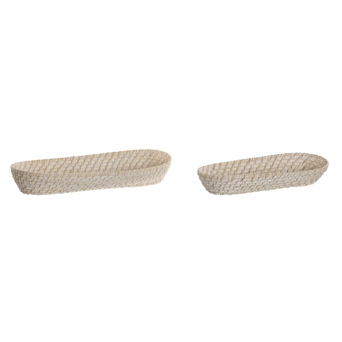DKD Home Decor Set de 2 Bandejas de Bambú y Ratán Blanco y Natural