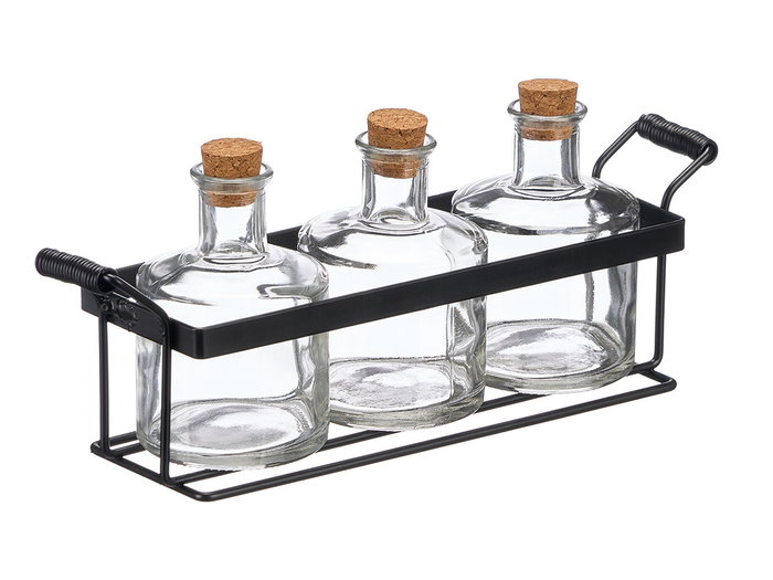 Vivalto Set de 3 Frascas con Tapón de Corcho 200 ml con Soporte de Metal (Set de 12) Vivalto Set de 3 Frascas con Tapón de Corcho 200 ml con Soporte de Metal (Set de 12)
