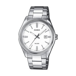 Casio MTP-1302PD-7A1VEF con esfera blanca y correa gris