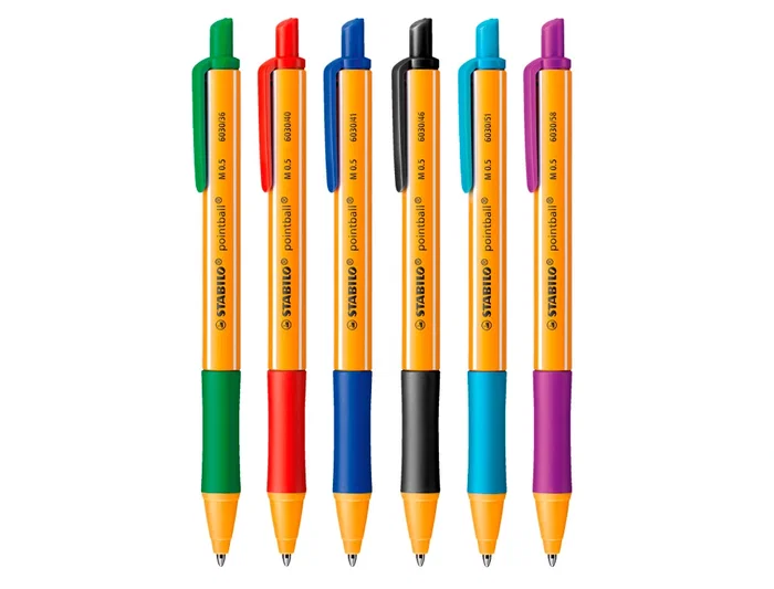 Stabilo Pointball Bolígrafo Retráctil, Punta 0.5 mm, Tinta Azul, 79% Plástico Reciclado