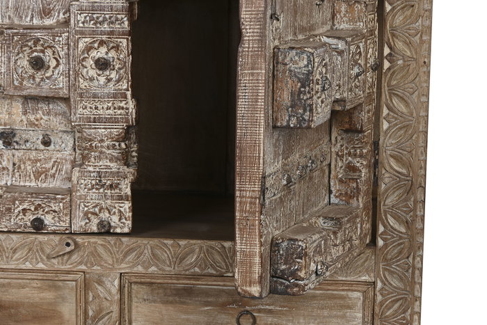 DKD Home Decor Armario Natural 51 x 216 x 122 cm, Mueble de Teca con 2 Cajones y 2 Puertas