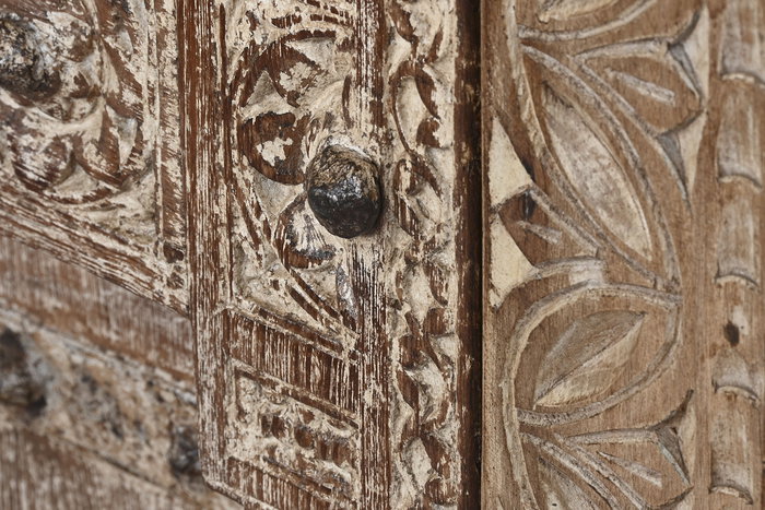 DKD Home Decor Armario Natural 51 x 216 x 122 cm, Mueble de Teca con 2 Cajones y 2 Puertas