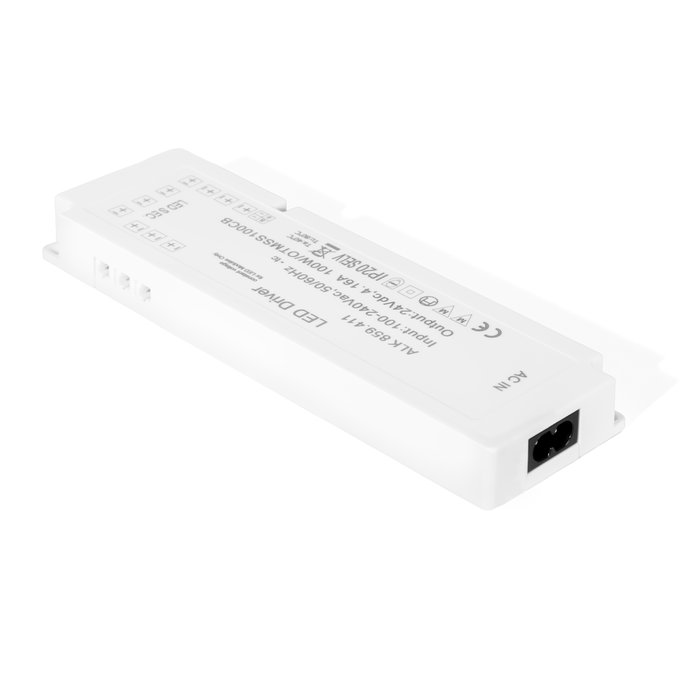HERRAJES ALK Transformador 10 Vías 100W 24V DC IP20 para Tira LED, 48W/Vía, Modelo 196*60*20